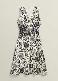Teagan Linen Dress, Ivory Navy, hi-res