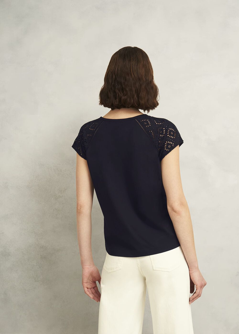 Ivana Cotton Broderie Top, Hobbs Navy, hi-res