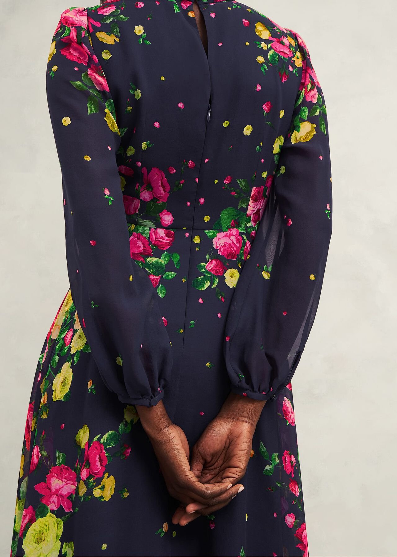 Eva Floral Silk Dress, Navy Multi, hi-res