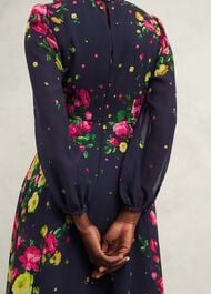 Eva Floral Silk Dress, Navy Multi, hi-res