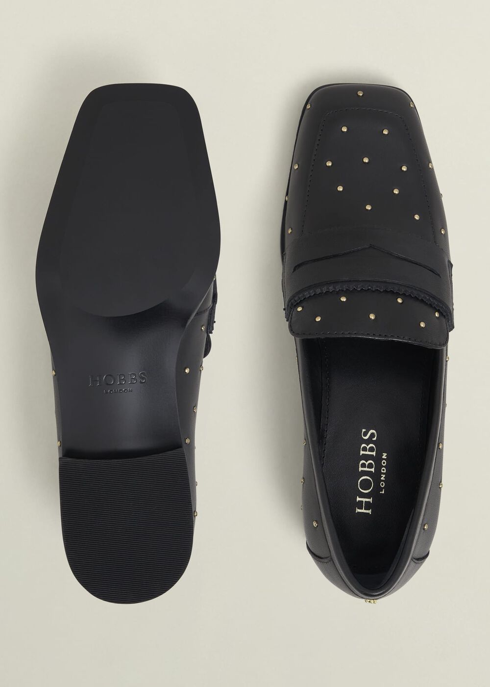 Natalie Leather Studded Loafers, Black, hi-res