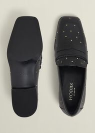 Natalie Leather Studded Loafers, Black, hi-res