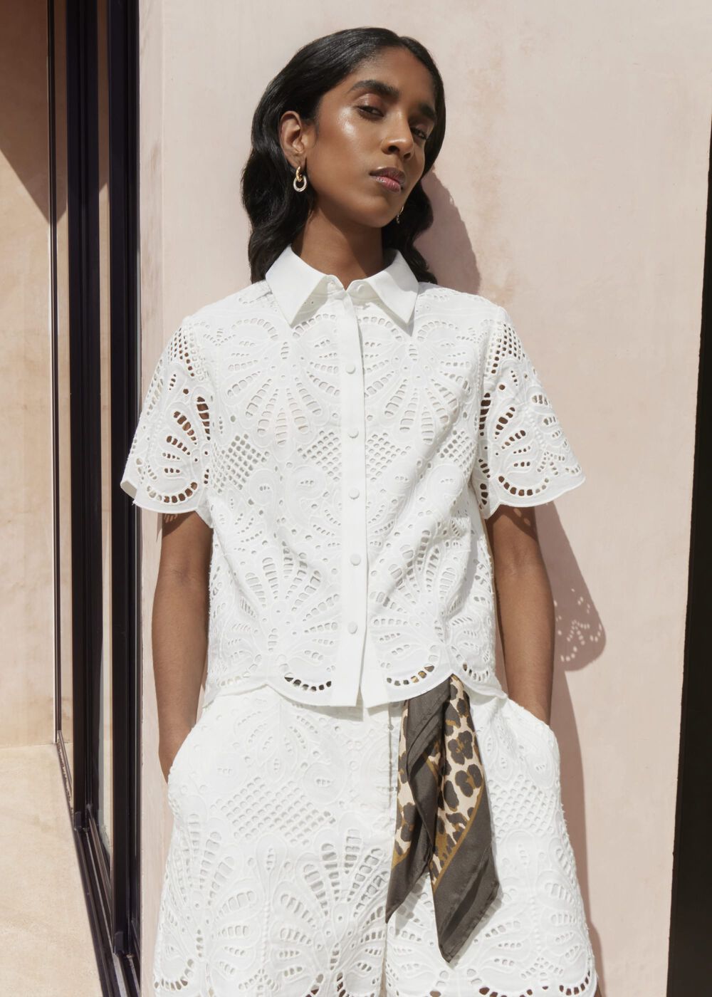 White Buscot Cotton Broderie Shirt, Hobbs White, hi-res