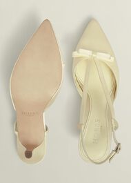 Macie Bow Satin Slingbacks, Pale Yellow, hi-res