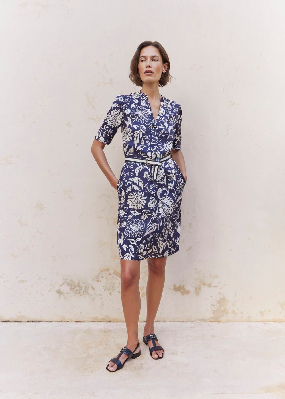 Lucille Dress, Navy Cream, hi-res