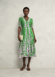 Ana Silk Floral Dress, Green Pink, hi-res
