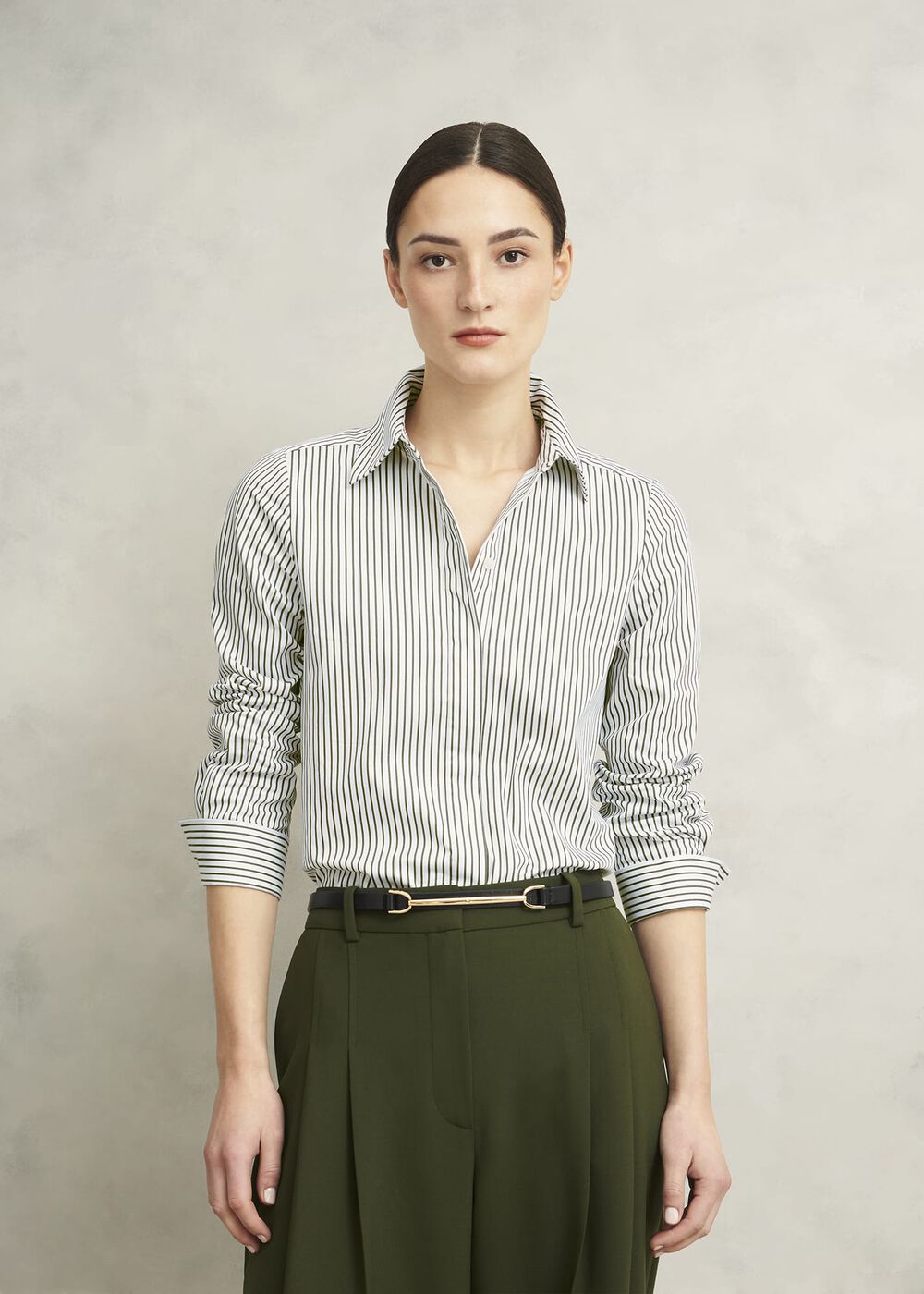 Andra Cotton Blend Shirt, Olive White, hi-res