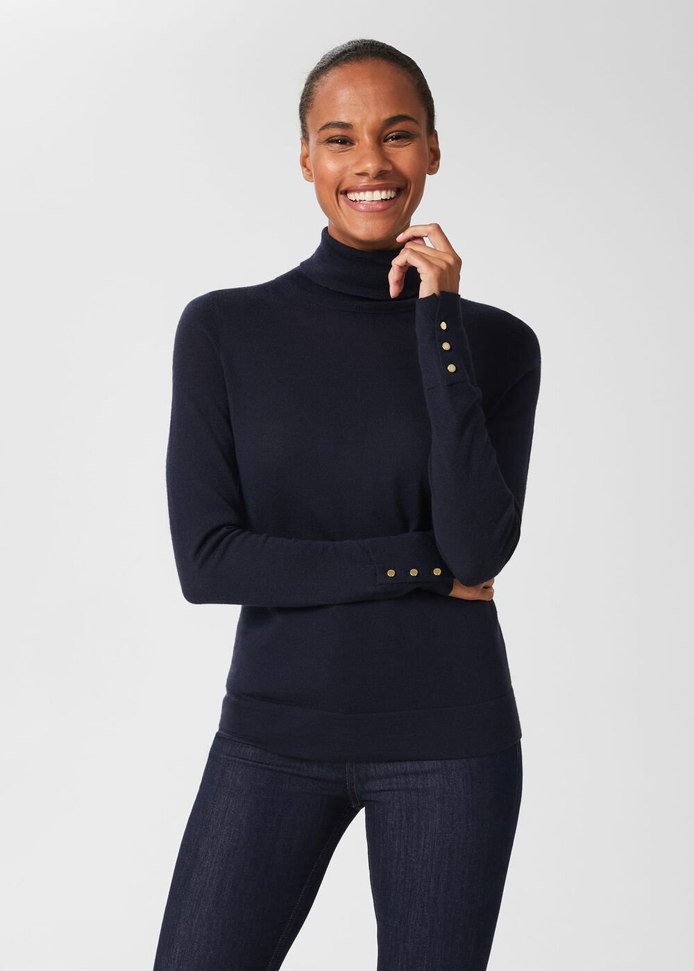 Lara Merino Wool Roll Neck Sweater, Navy, hi-res