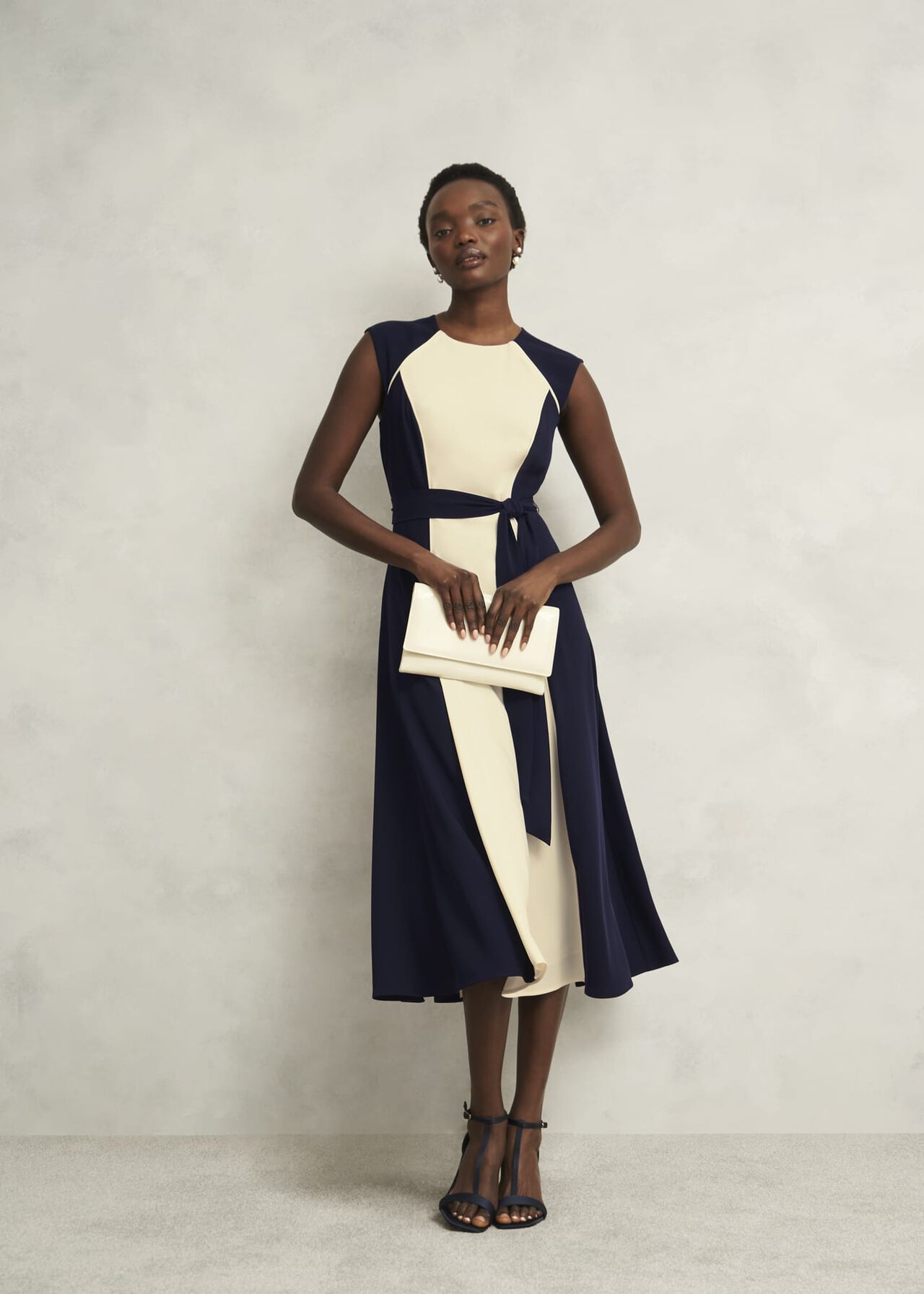 Andrea Colourblock Dress, Navy Cream, hi-res