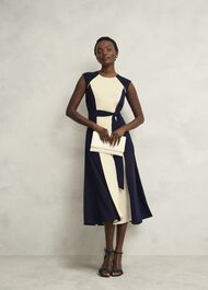 Andrea Colourblock Dress, Navy Cream, hi-res