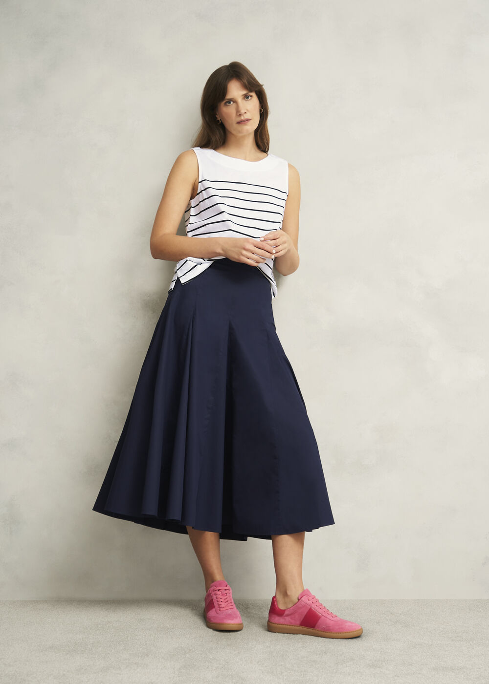 Maddy Cotton Striped Top, White Navy, hi-res