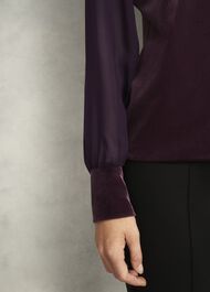 Aimee Velvet V Neck 3/4 Sleeve Top, Malbec Purple, hi-res