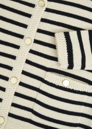 Oatmeal Simona Wool Blend Striped Knitted Jacket, Oatmeal Black, hi-res