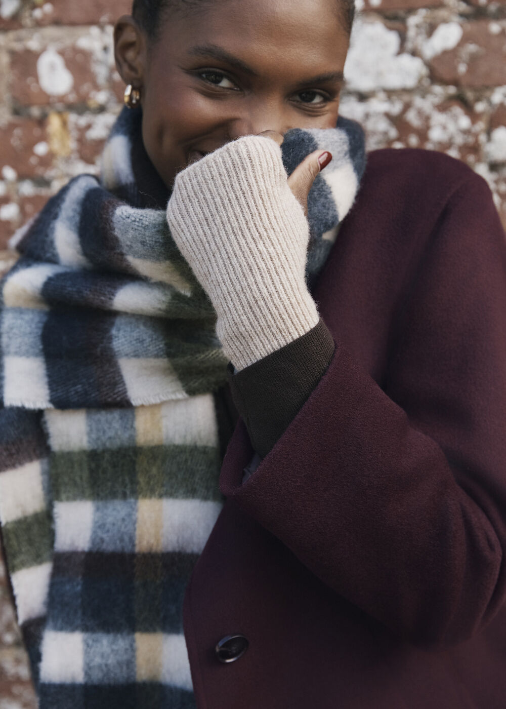 Acacia Wool Knit Gloves, Beige Black, hi-res