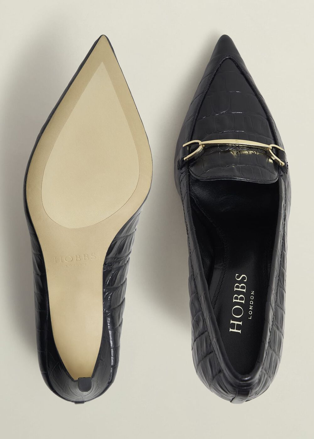 Ros Leather Court Shoes, Black, hi-res