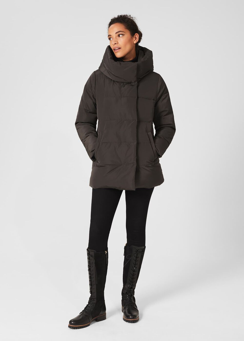 Short Heather Water Resistant Puffer Jacket, Dark Charcoal, hi-res