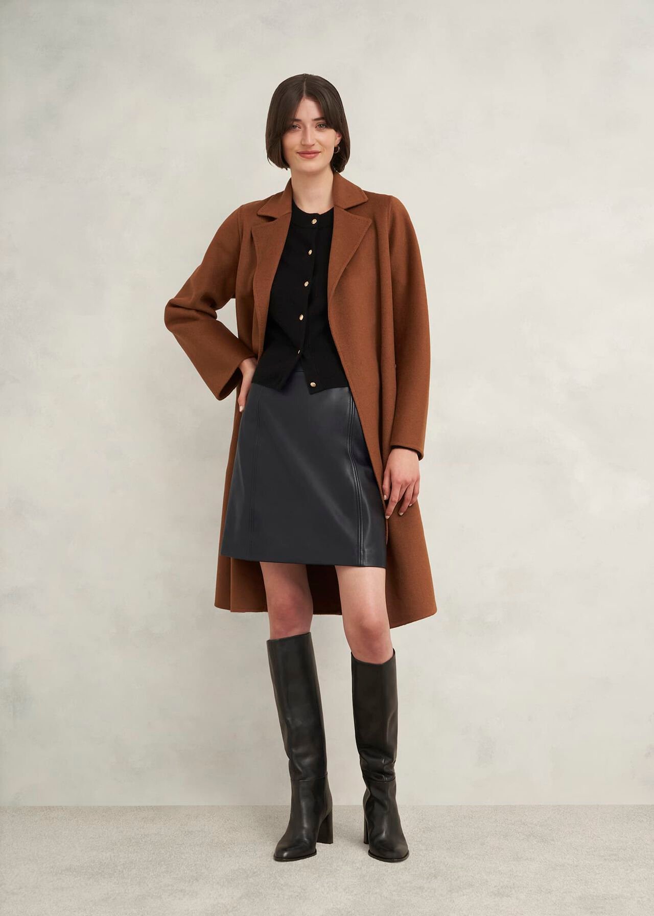 Annabelle Leather Skirt, Black, hi-res