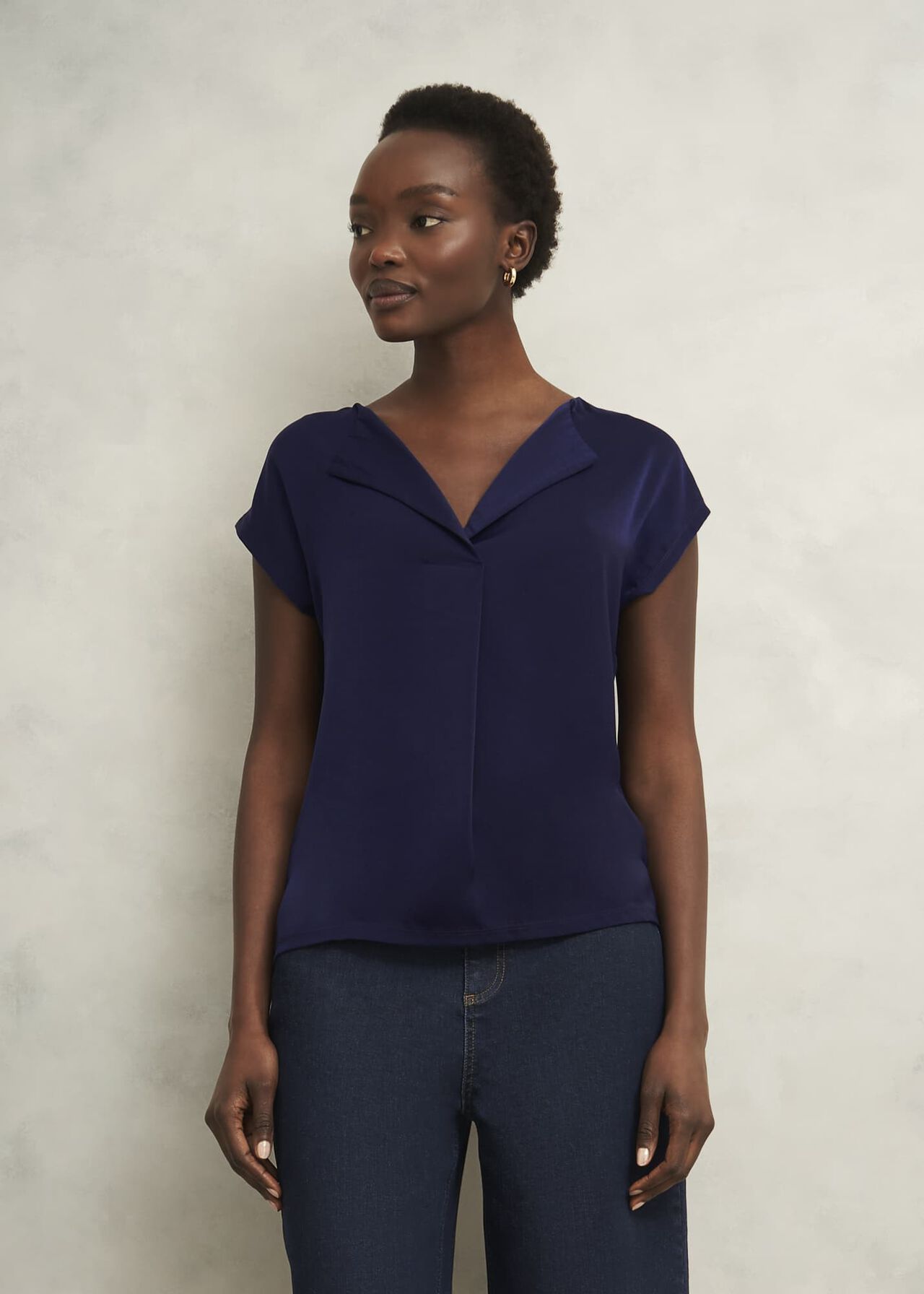 Sylvie Satin Front Top, True Navy, hi-res