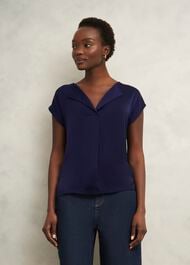 Sylvie Satin Front Top, True Navy, hi-res