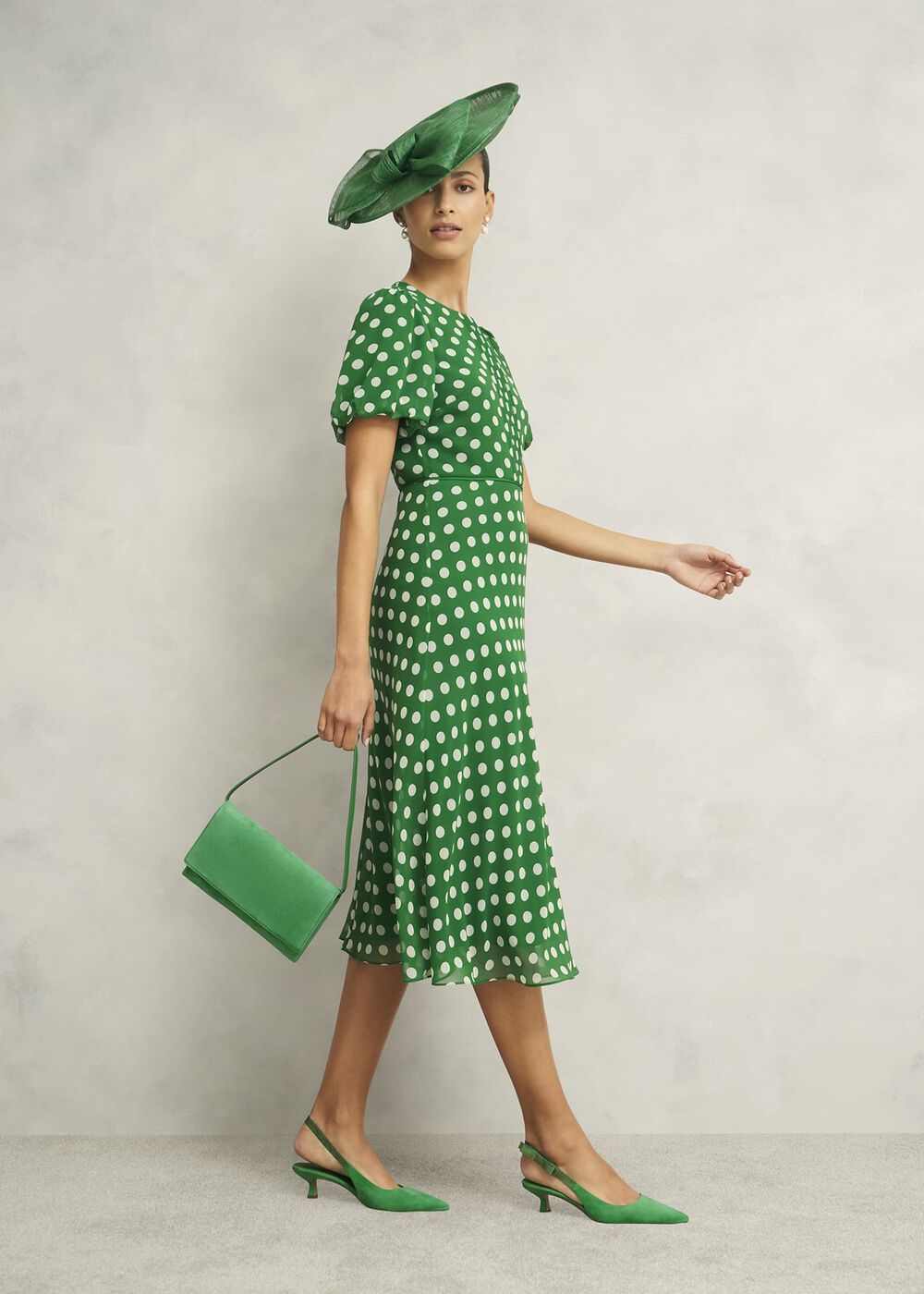 Petite Dorothy Spot Dress, Green Ivory, hi-res