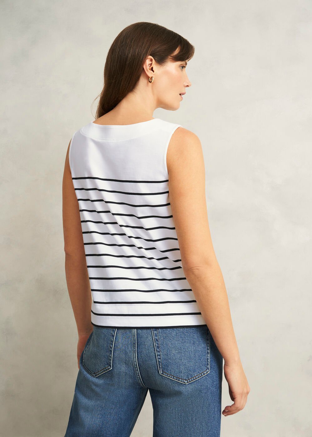 Maddy Cotton Striped Top, White Navy, hi-res