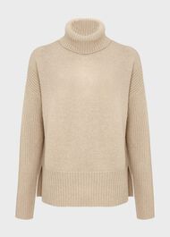 Lovell Co-Ord Wool Cotton Roll Neck Jumper, Oatmeal Marl, hi-res