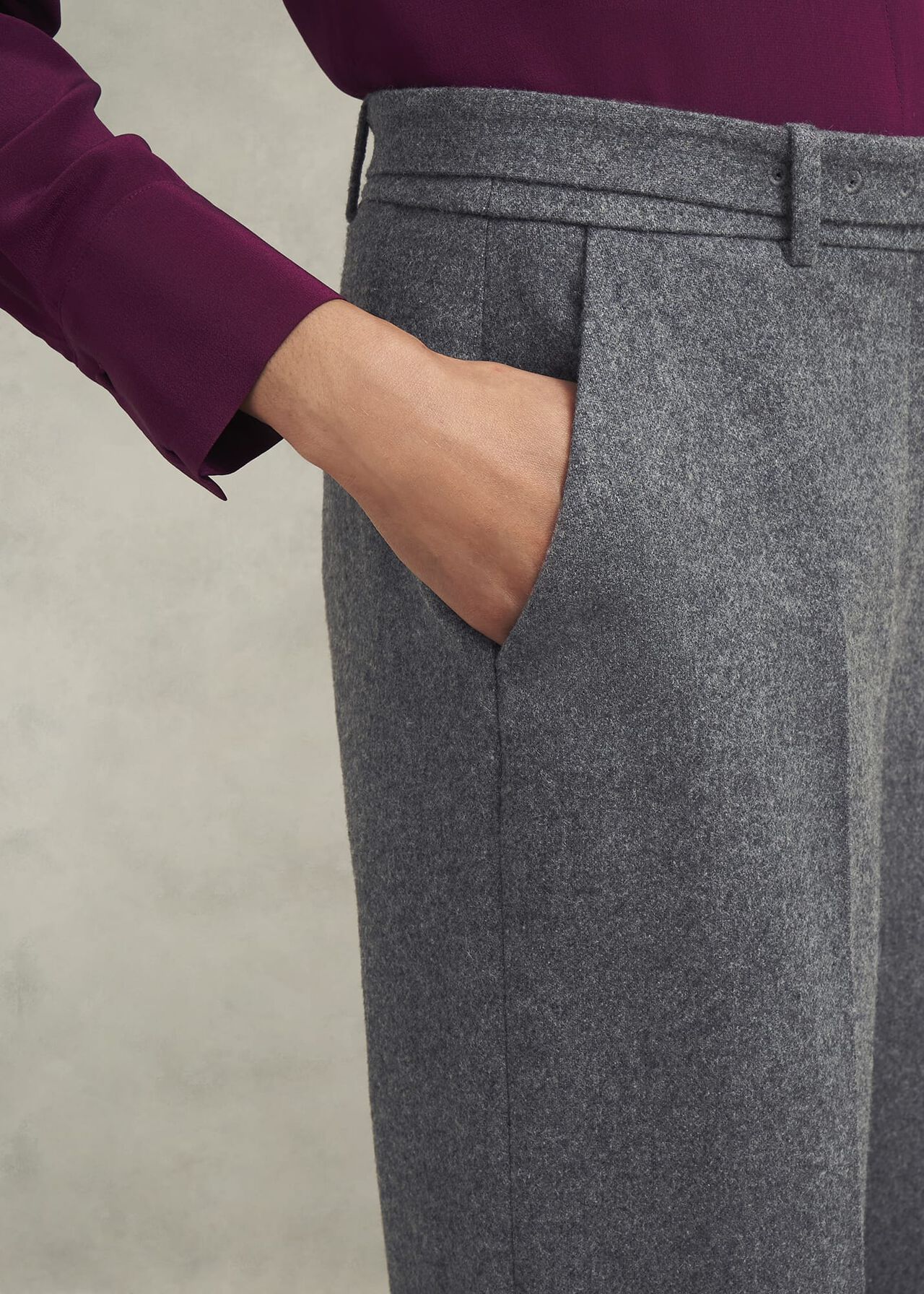 Elsie Wool Blend Wide Pants, Grey, hi-res