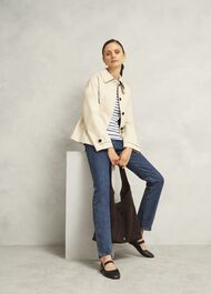 Ivory Katie Cotton Stripe Button Back Top, White Navy, hi-res