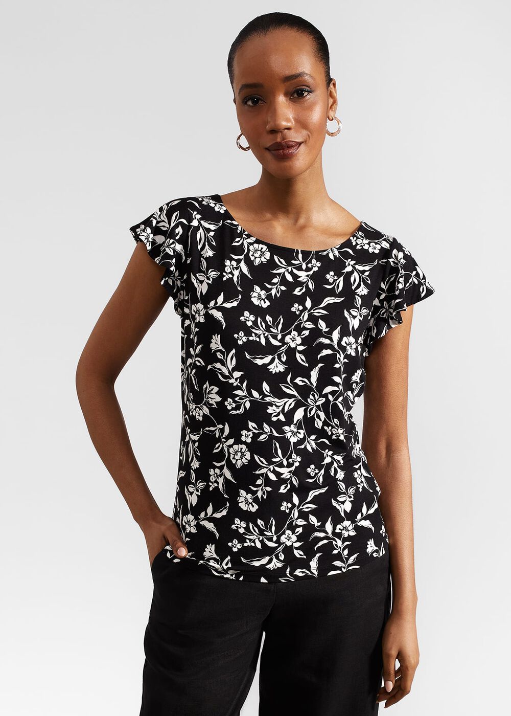 Nessie Printed Top, Black Ivory, hi-res