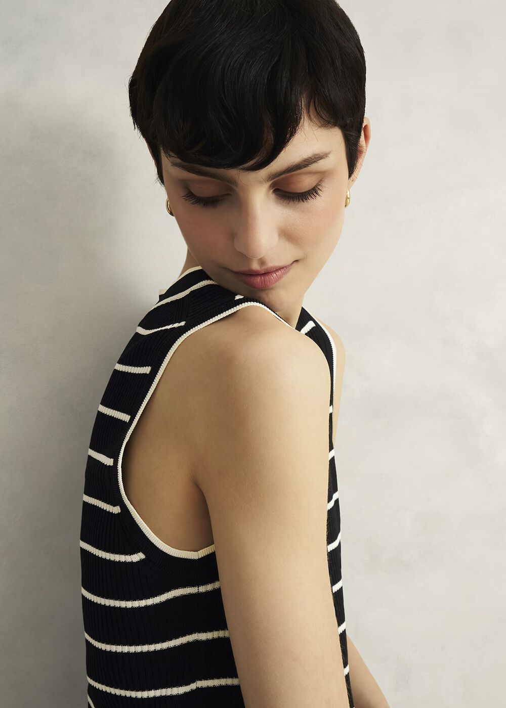 Navy Belmont Striped Knitted Vest Top, Black Cream, hi-res