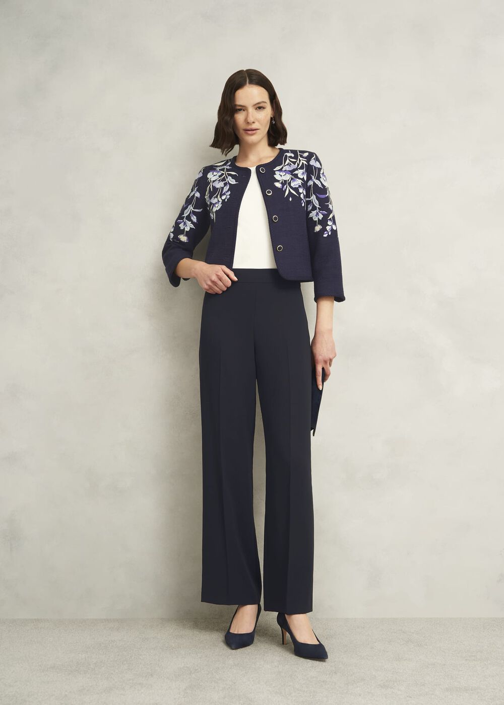 Hinton Floral Embroidered Tweed Jacket , Midnight Navy, hi-res