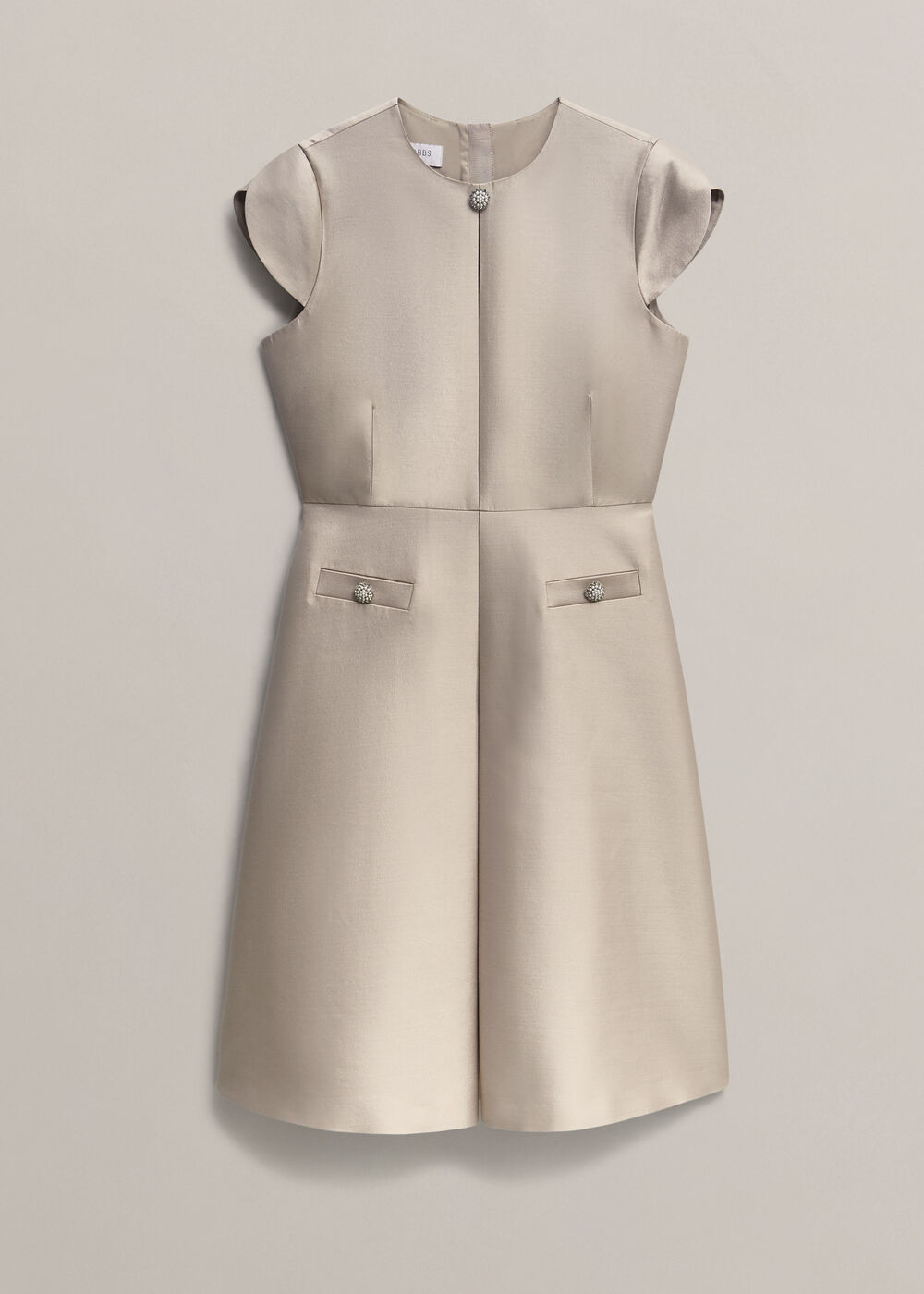 Avery Wool Silk Dress, Oyster, hi-res