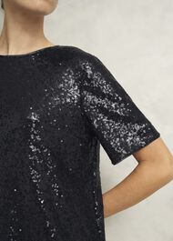 Lilibet Sparkle Sequin Short Sleeve Top, Hobbs Navy, hi-res
