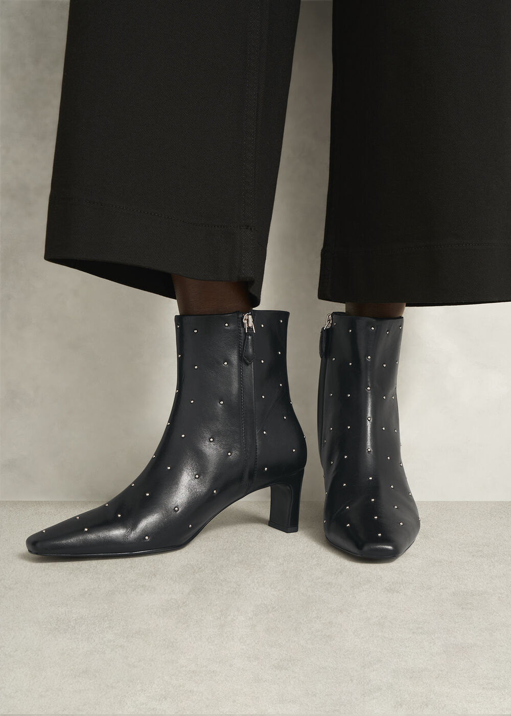 Isla Stud Ankle Boots, Black, hi-res