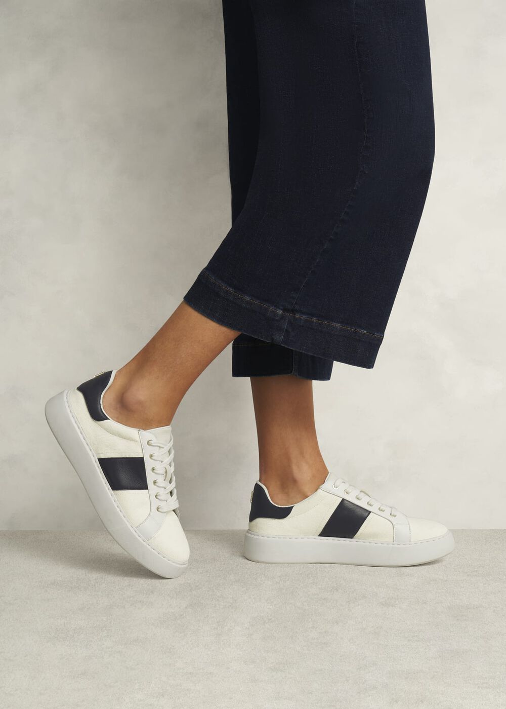 Sutton Canvas Leather Trainers, Natural Navy, hi-res