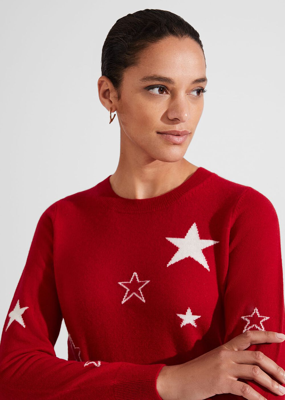 Samira Wool Cashmere Star Sweater, Red Ivory, hi-res