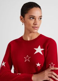 Samira Wool Cashmere Star Sweater, Red Ivory, hi-res