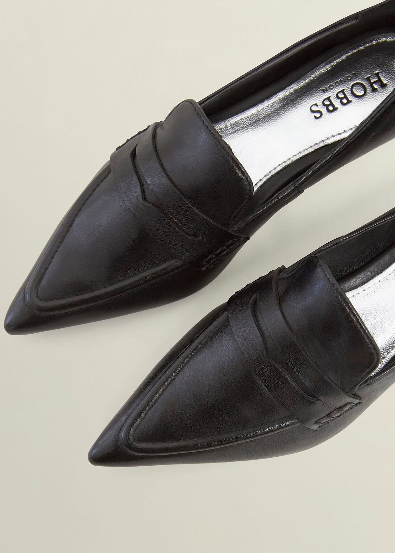 Alberta Leather Pointed Loafers, Black, hi-res