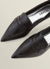 Alberta Leather Pointed Loafers, Black, hi-res