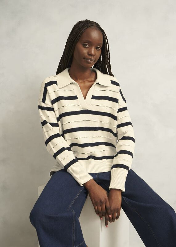 Ivory Beauford Cotton Stripe Polo Knitted Sweater