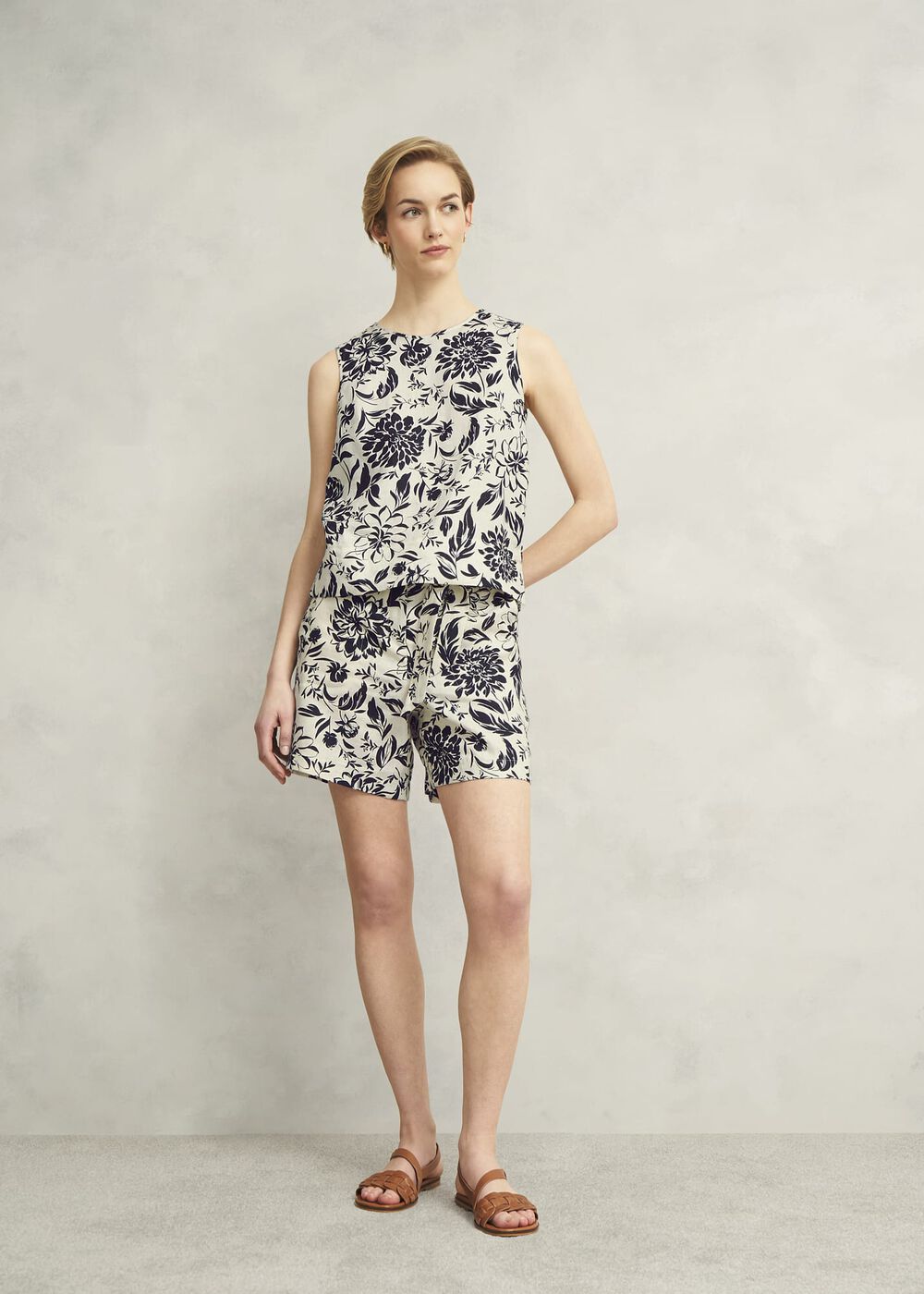 Maura Linen Top, Cream Navy, hi-res