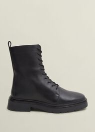 Farrah Leather Lace-Up Boots, Black, hi-res