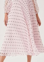 Selena Spot Pleated Dress, Pale Pink Black, hi-res