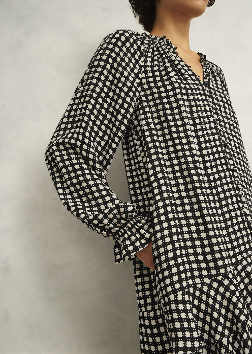 Hewlett Geo Mini Dress, Black Cream, hi-res