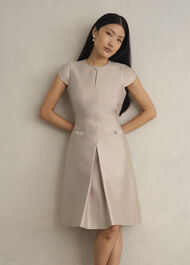 Avery Wool Silk Dress, Oyster, hi-res