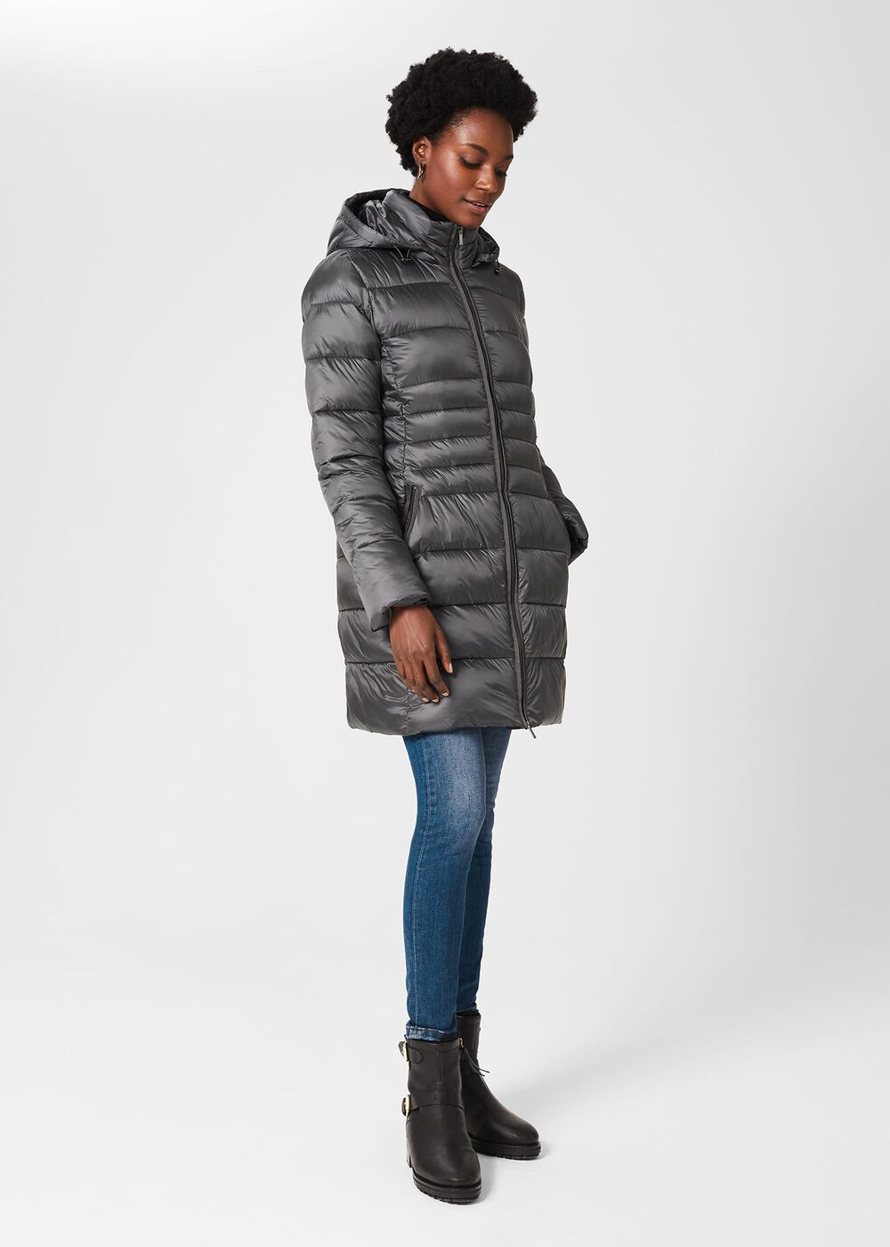 Danika Long Puffer Jacket With Hood, Charcoal Grey, hi-res