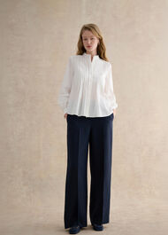 Petite Alessia Linen Wide Trousers, Navy, hi-res