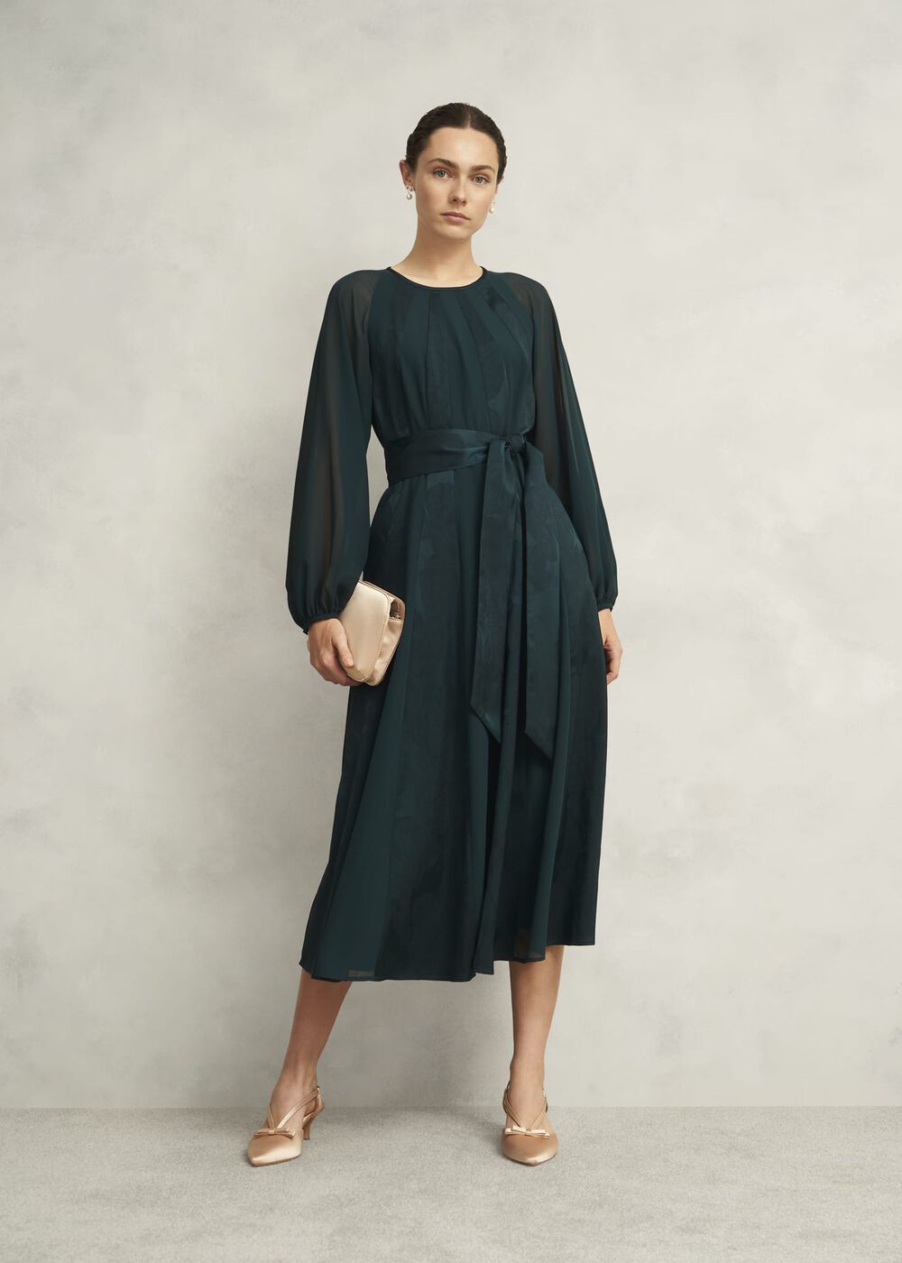Loren Jacquard Dress, Evergreen, hi-res