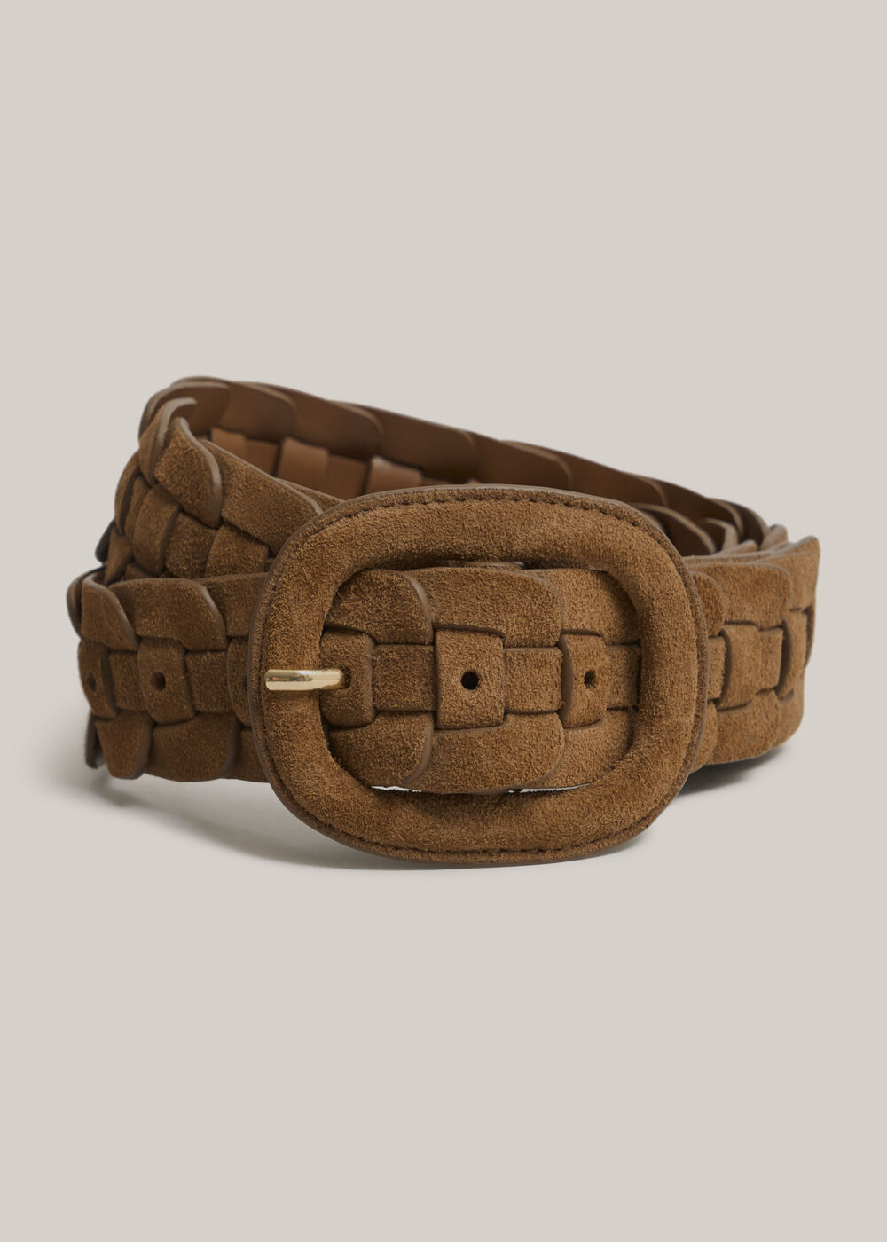 Abbie Suede Woven Belt, Tan, hi-res