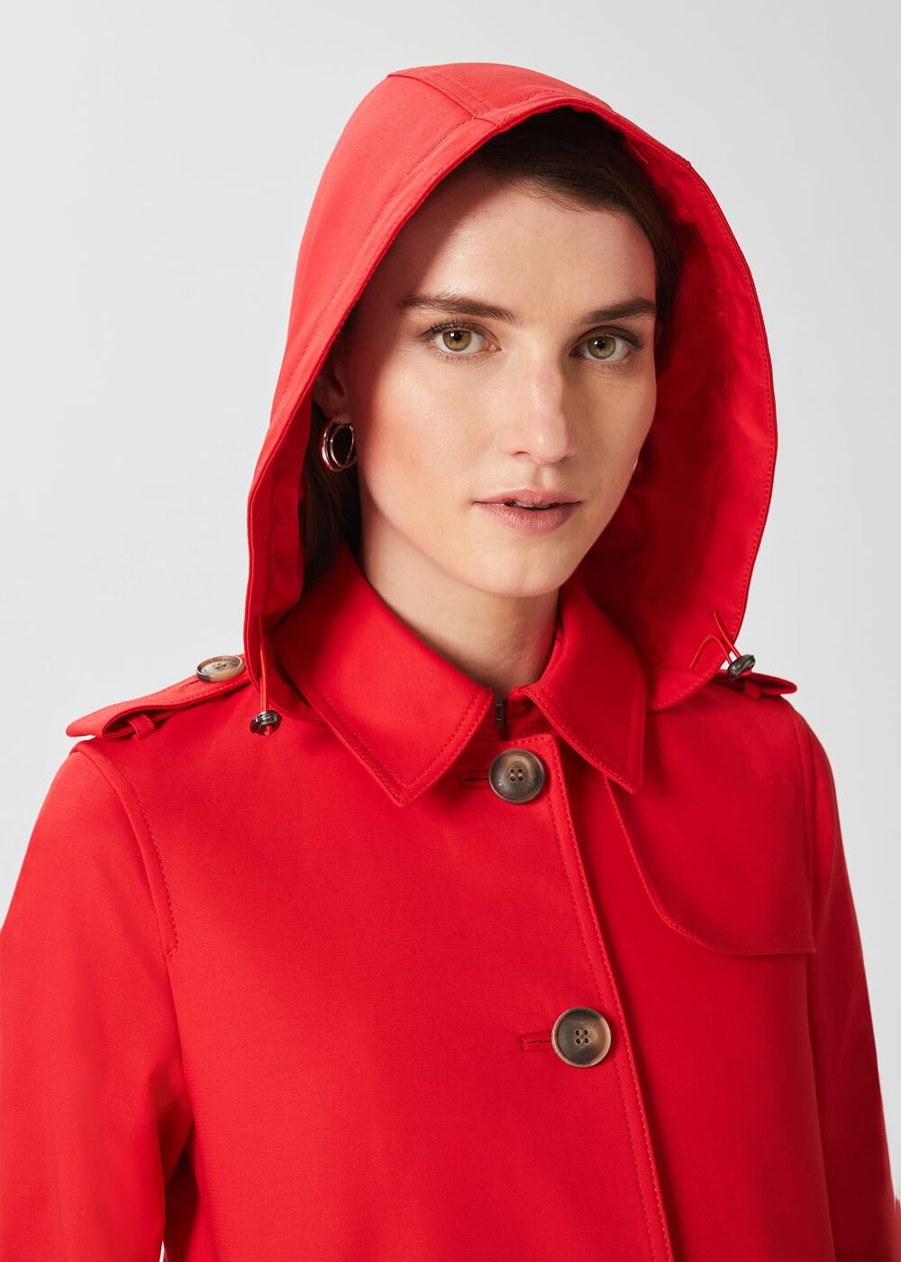 Chrissie Water Resistant Mac With Hood, Geranium Red, hi-res